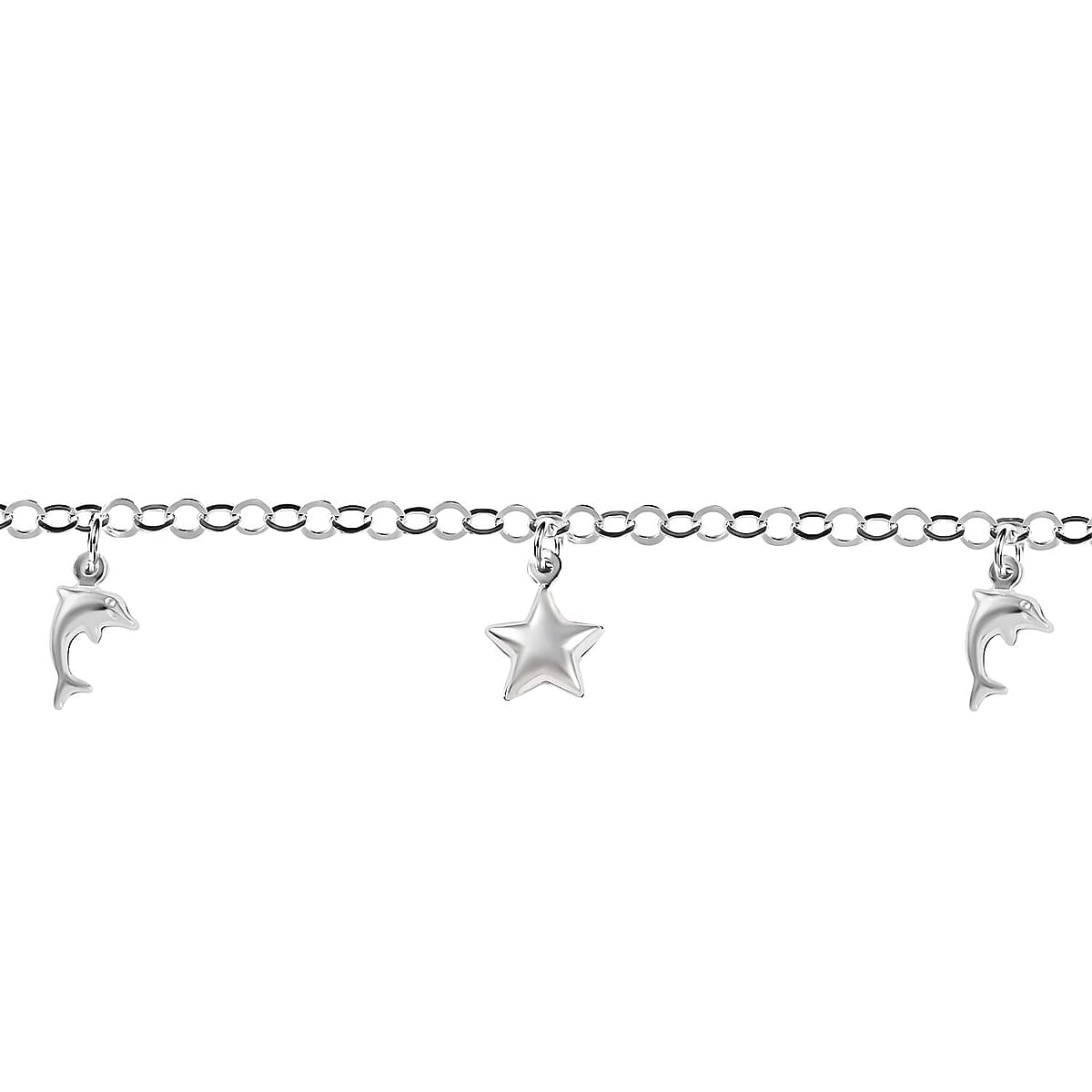Italian Sterling Silver 3.5mm Rolo Chain Anklet with Star and Dolphin Charms (10 in) 4 Grams image number 2