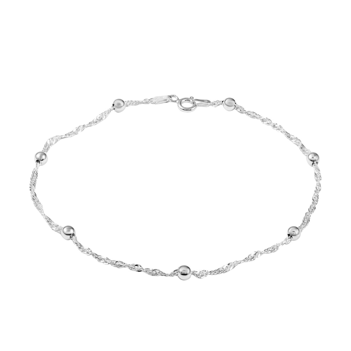 Italian Sterling Silver 4mm Station Oval Moon Cut Bead Anklet (10 in) 2.70 Grams image number 0