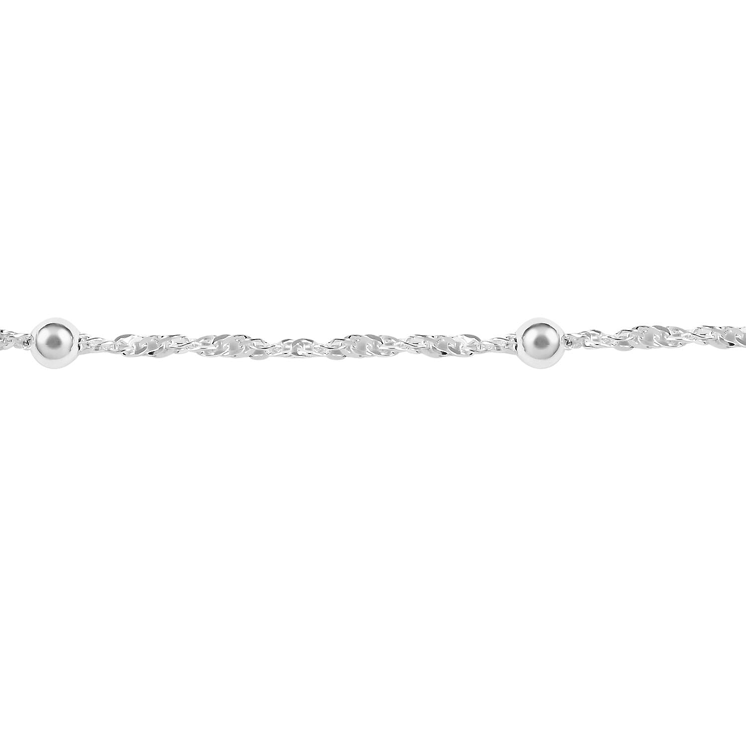 Italian Sterling Silver 4mm Station Oval Moon Cut Bead Anklet (10 in) 2.70 Grams