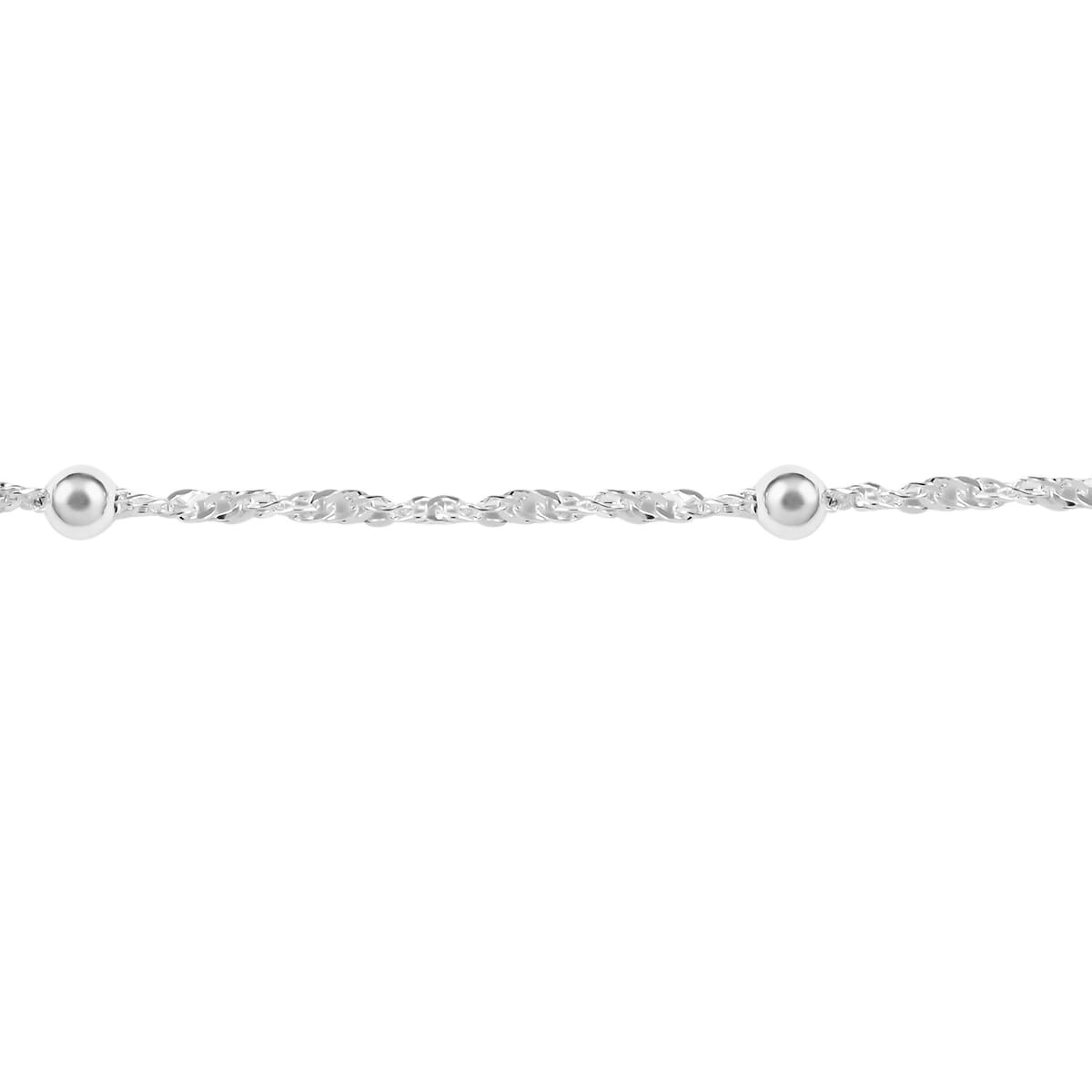 Italian Sterling Silver 4mm Station Oval Moon Cut Bead Anklet (10 in) 2.70 Grams image number 2