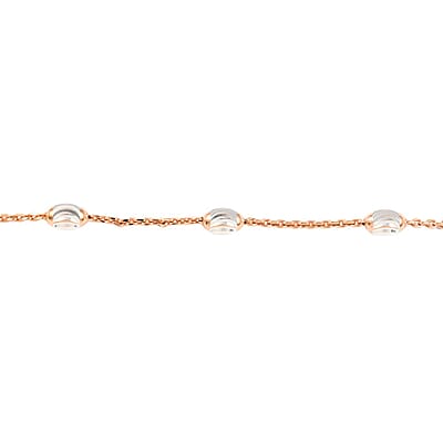 Italian 14K Rose Gold Over Sterling Silver 3.2mm Station Oval Moon Cut Bead Anklet (10 in) 2.30 Grams