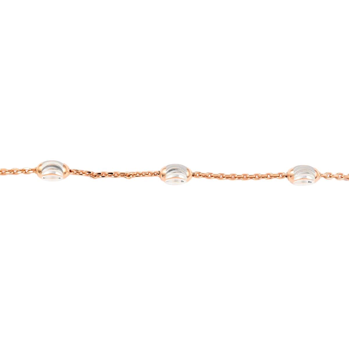 Italian 14K Rose Gold Over Sterling Silver 3.2mm Station Oval Moon Cut Bead Anklet (10 in) 2.30 Grams image number 2