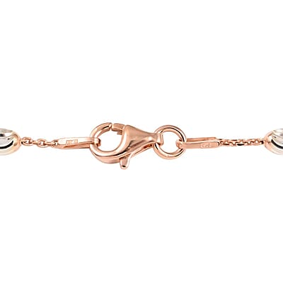 Italian 14K Rose Gold Over Sterling Silver 3.2mm Station Oval Moon Cut Bead Anklet (10 in) 2.30 Grams