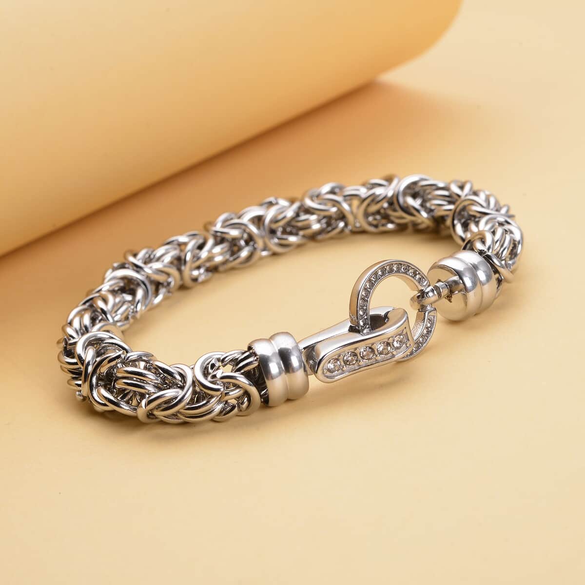 White Austrian Crystal Byzantine Link Bracelet in Stainless Steel (7.50 In) image number 1