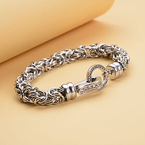 White Austrian Crystal Byzantine Link Bracelet in Stainless Steel (7.50 In)