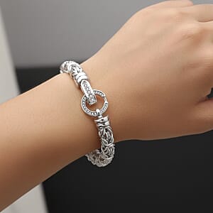 White Austrian Crystal Byzantine Link Bracelet in Stainless Steel (7.50 In)