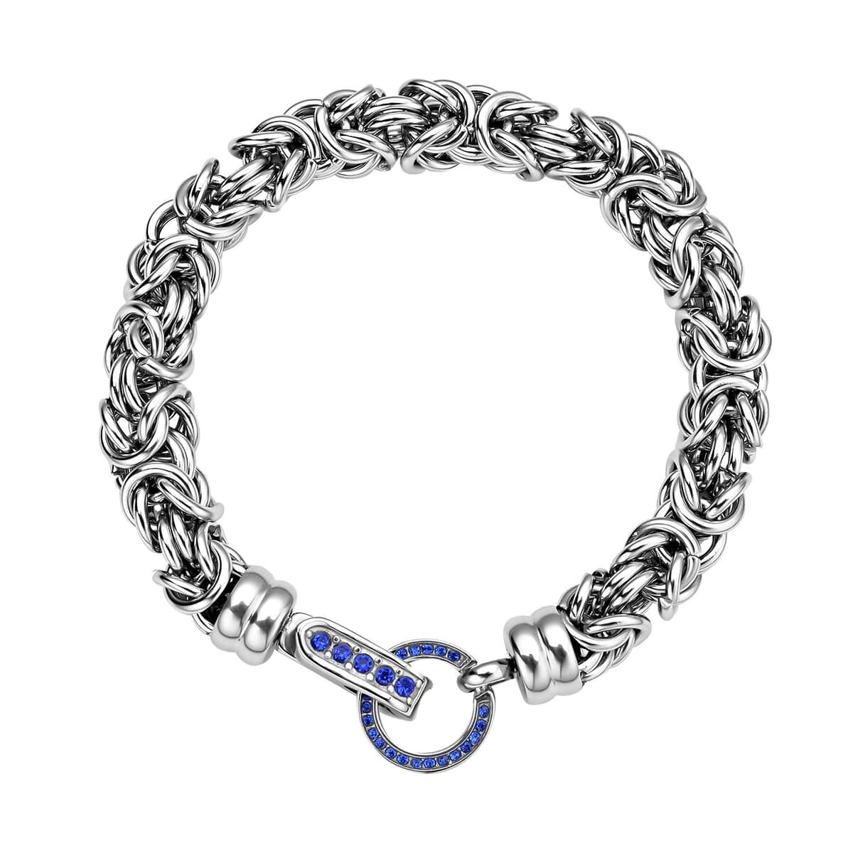 Blue Austrian Crystal Byzantine Link Bracelet in Stainless Steel (7.50 In) image number 0