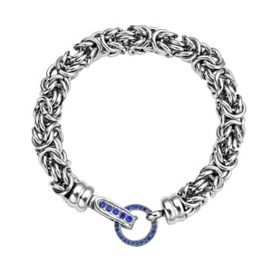 Blue Austrian Crystal Byzantine Link Bracelet in Stainless Steel (7.50 In)