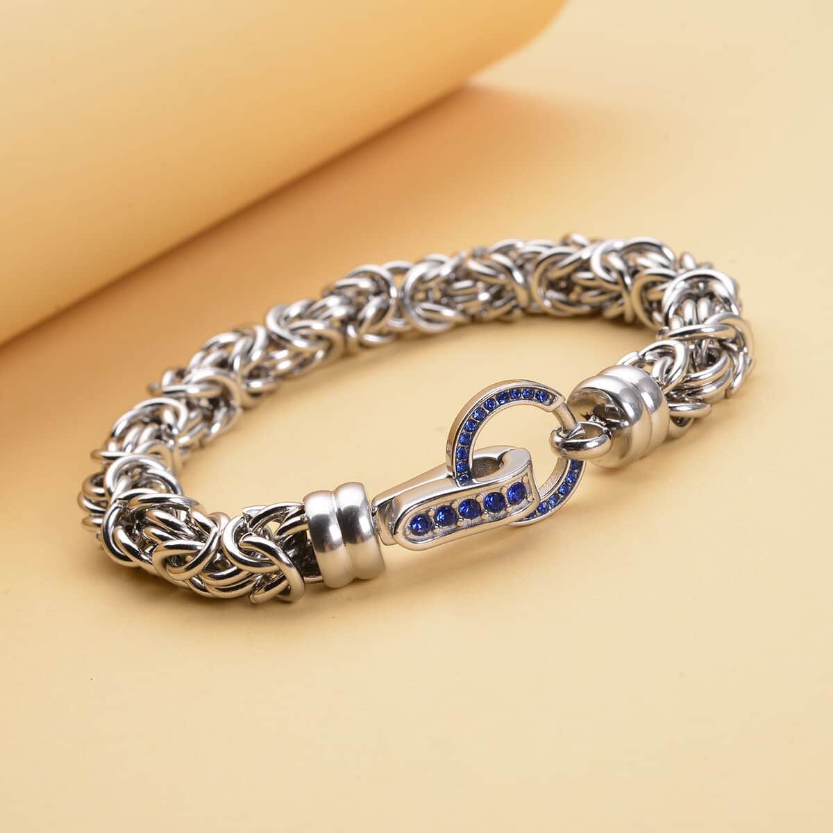 Blue Austrian Crystal Byzantine Link Bracelet in Stainless Steel (7.50 In) image number 1