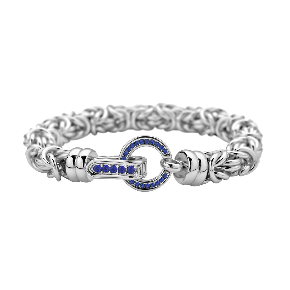 Blue Austrian Crystal Byzantine Link Bracelet in Stainless Steel (7.50 In) image number 2