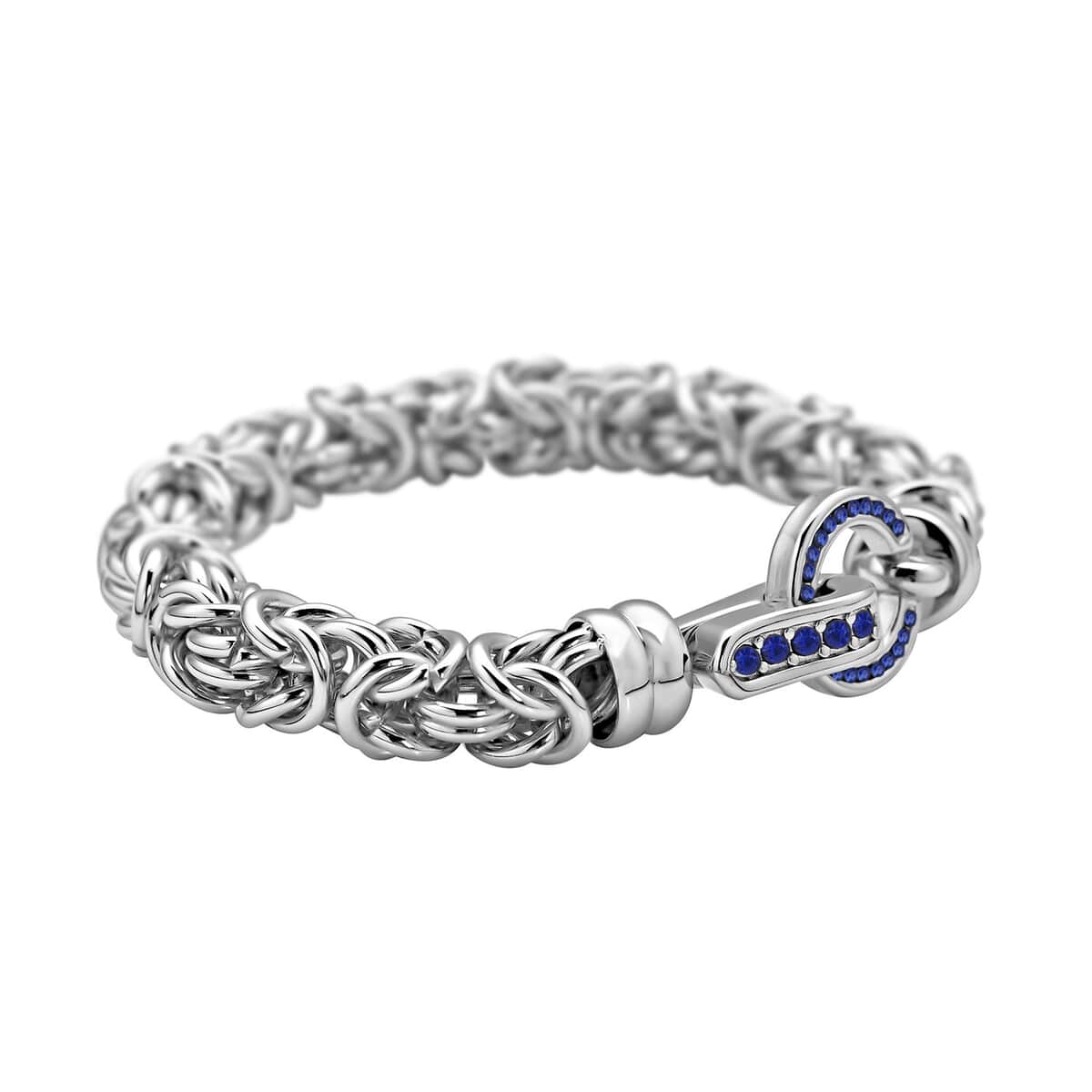 Blue Austrian Crystal Byzantine Link Bracelet in Stainless Steel (7.50 In) image number 3