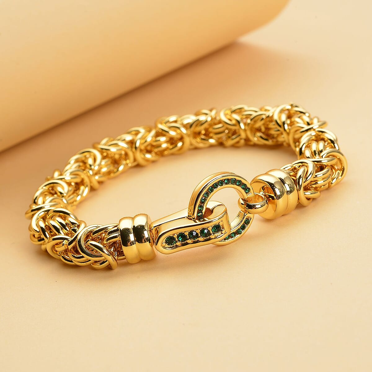 Neon Green Austrian Crystal Byzantine Link Bracelet in ION Plated YG Stainless Steel (7.50 In), Tarnish-Free, Waterproof, Sweat Proof Jewelry image number 1