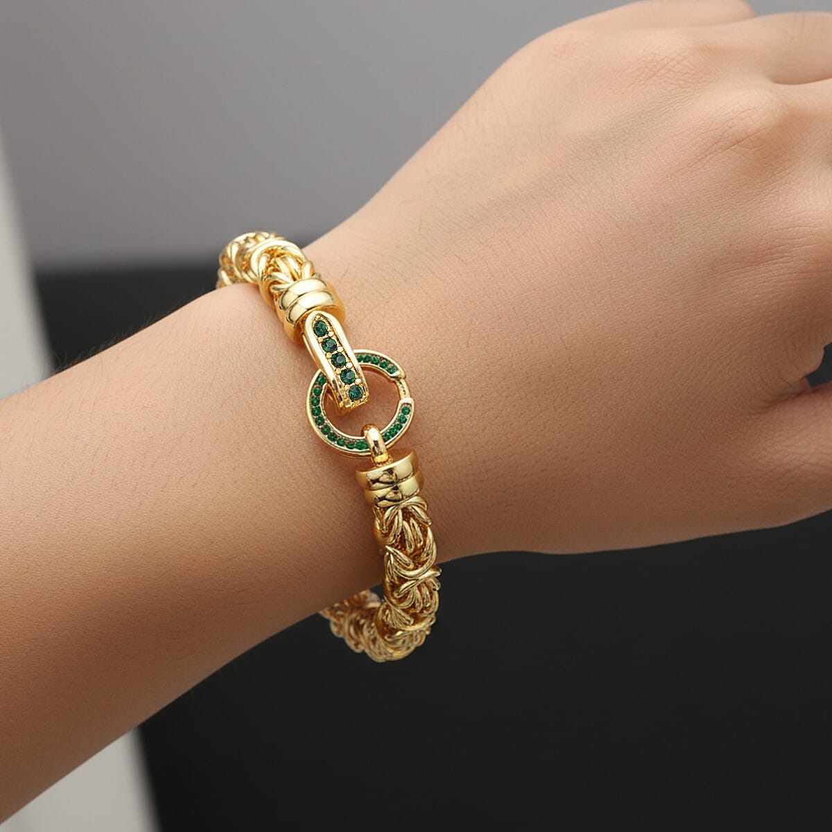 Neon Green Austrian Crystal Byzantine Link Bracelet in ION Plated YG Stainless Steel (7.50 In), Tarnish-Free, Waterproof, Sweat Proof Jewelry image number 2