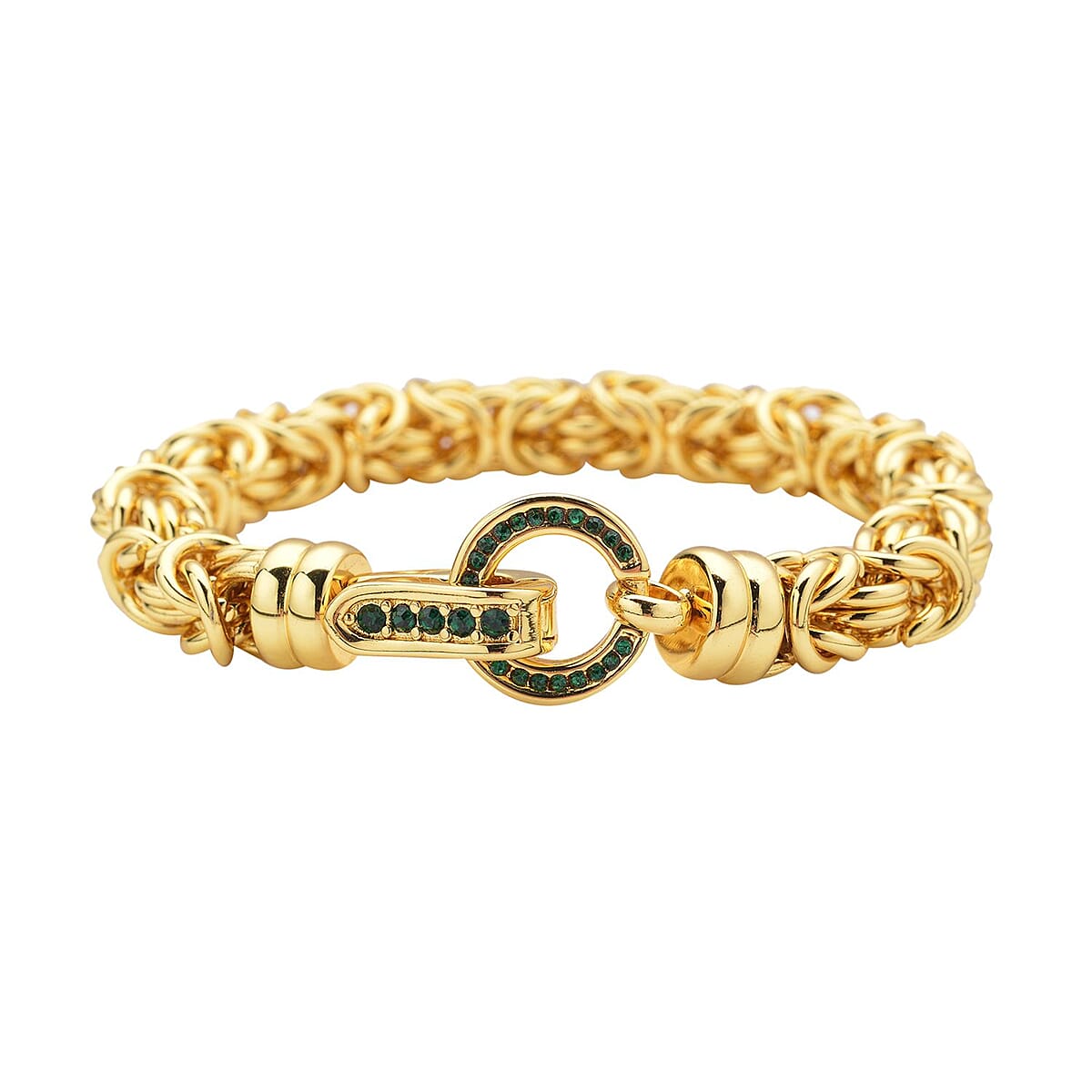 Neon Green Austrian Crystal Byzantine Link Bracelet in ION Plated YG Stainless Steel (7.50 In), Tarnish-Free, Waterproof, Sweat Proof Jewelry image number 3