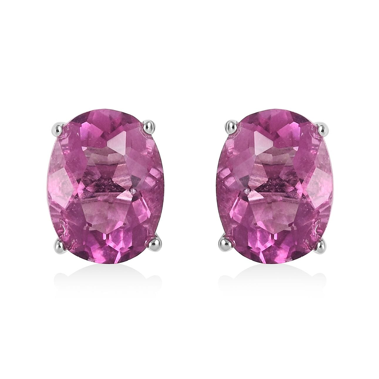 Pink Fluorite Solitaire Stud Earrings in Sterling Silver 3.30 ctw