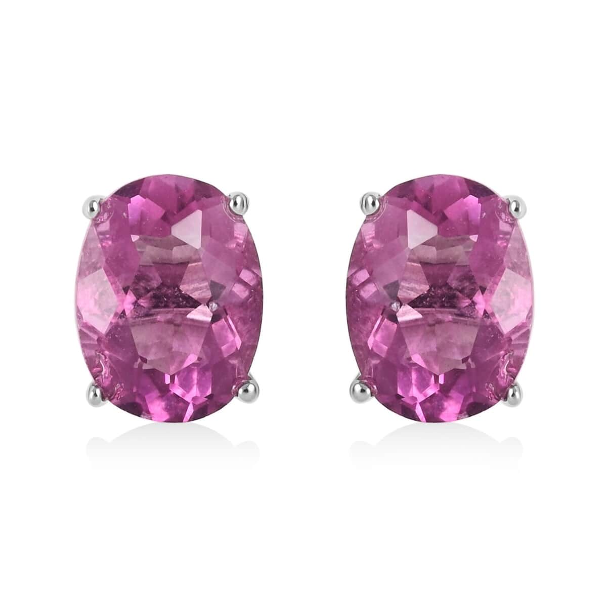 Pink Fluorite Solitaire Stud Earrings in Sterling Silver 3.30 ctw image number 0