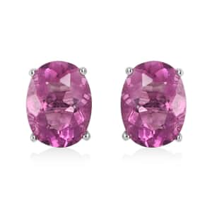 Pink Fluorite Solitaire Stud Earrings in Sterling Silver 3.30 ctw