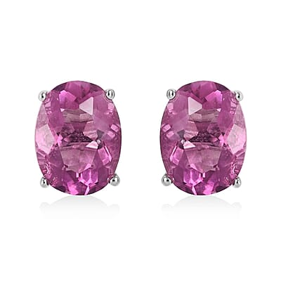 Pink Fluorite Solitaire Stud Earrings in Sterling Silver 3.30 ctw