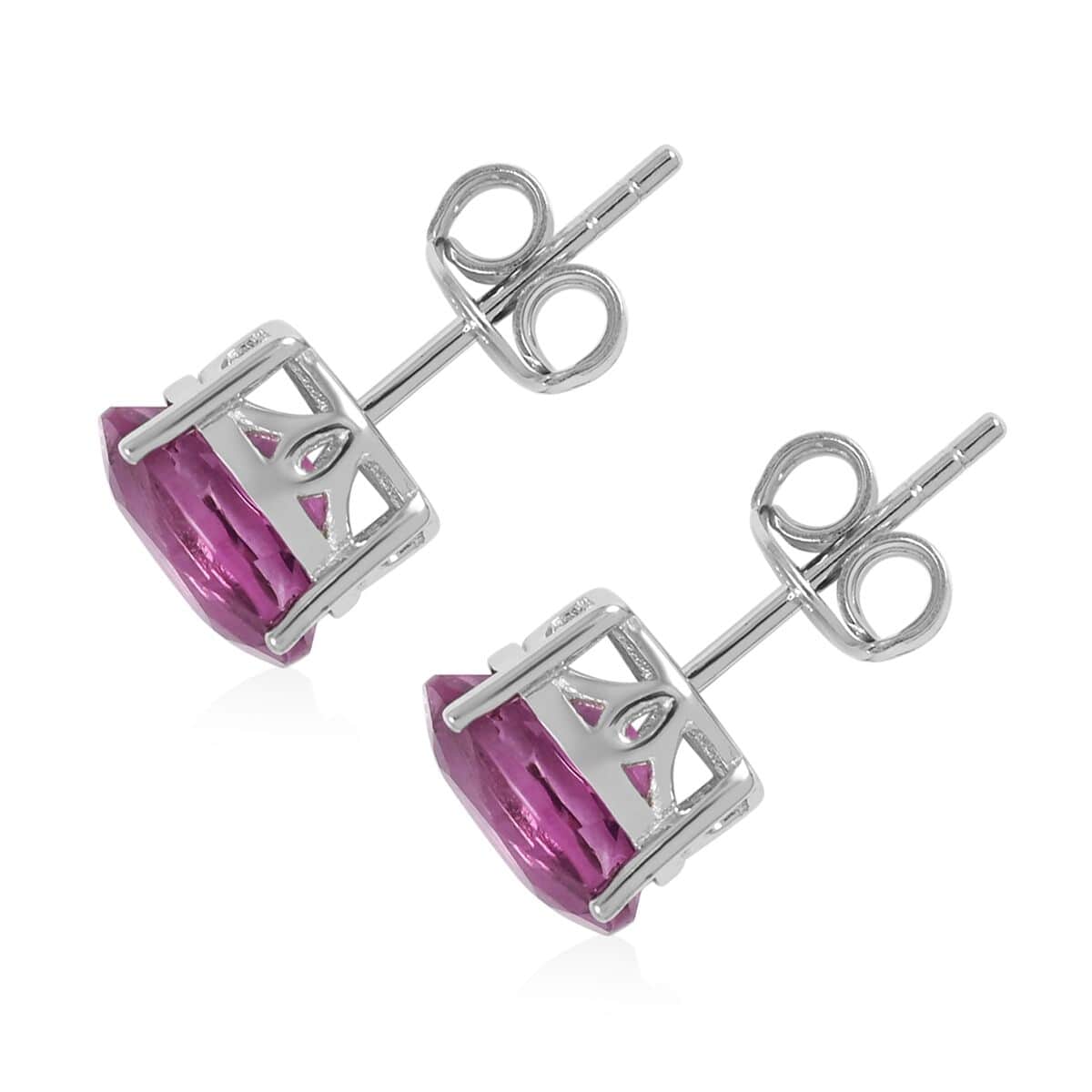 Pink Fluorite Solitaire Stud Earrings in Sterling Silver 3.30 ctw image number 3