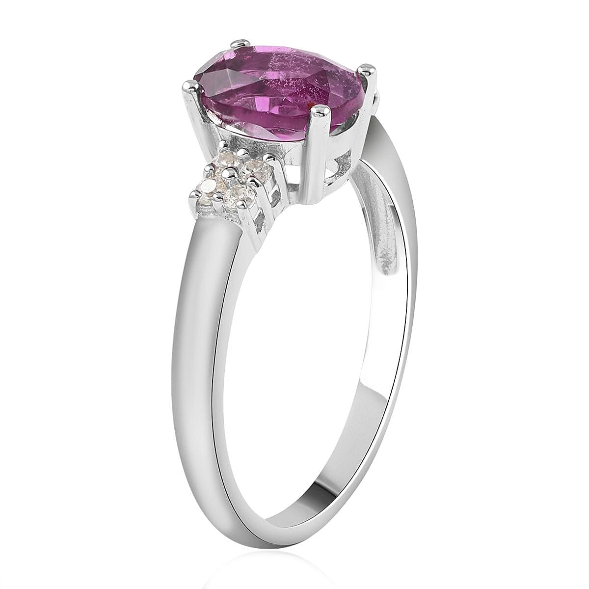 Pink Fluorite and Natural White Zircon Ring in Sterling Silver 3.10 ctw image number 3
