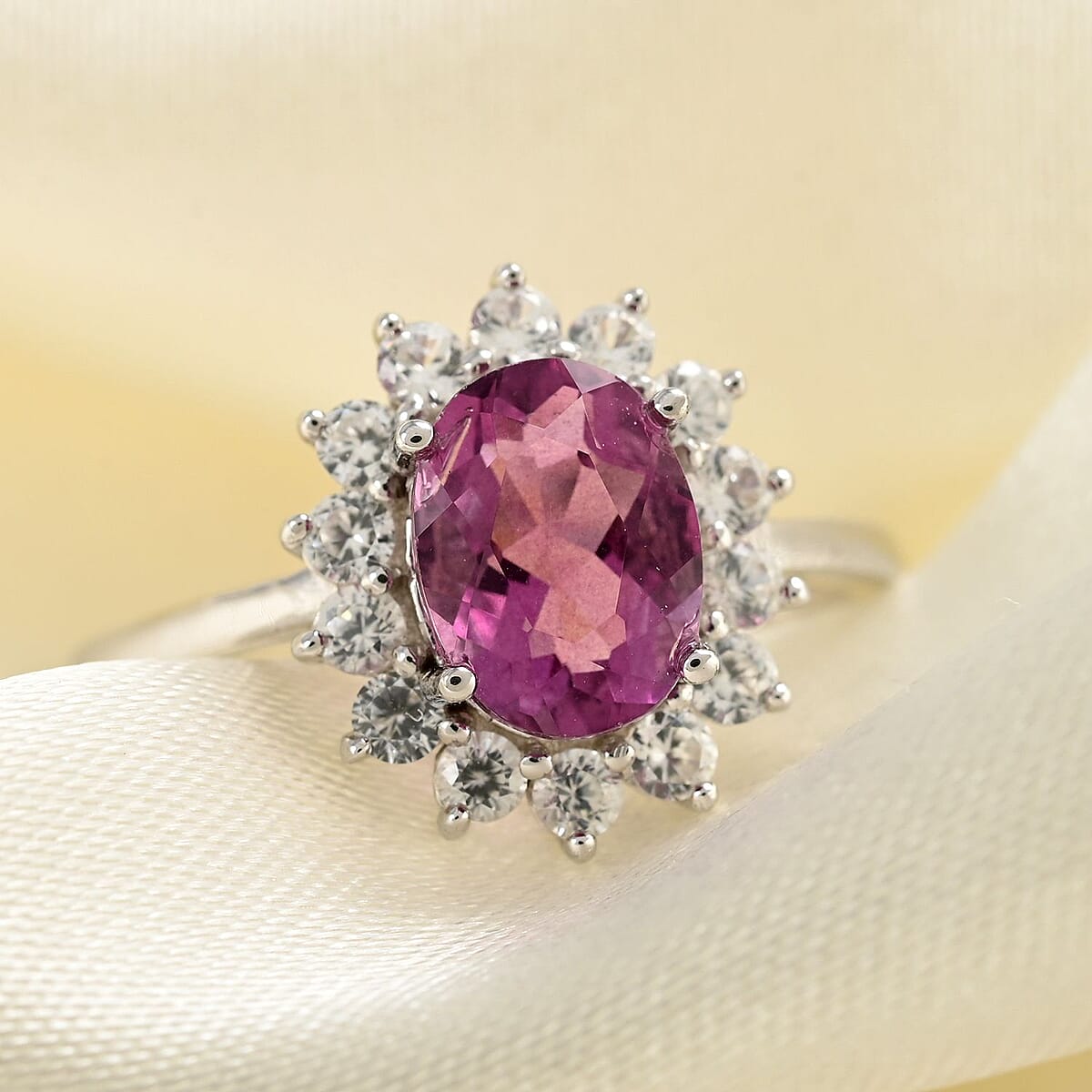 Pink Fluorite and Natural White Zircon Ring in Sterling Silver (Size 10.0) 2.25 ctw image number 1