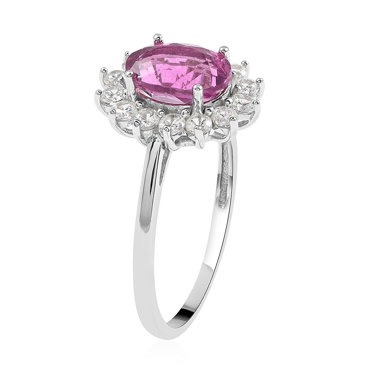 Pink Fluorite and Natural White Zircon Ring in Sterling Silver (Size 10.0) 2.25 ctw image number 3