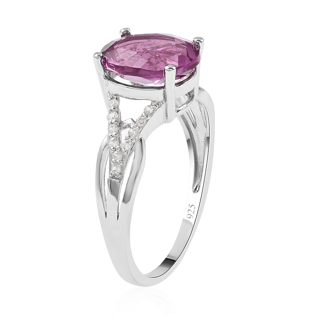 Pink Fluorite and White Zircon Ring in Sterling Silver (Size 8.0) 3.30 ctw image number 3