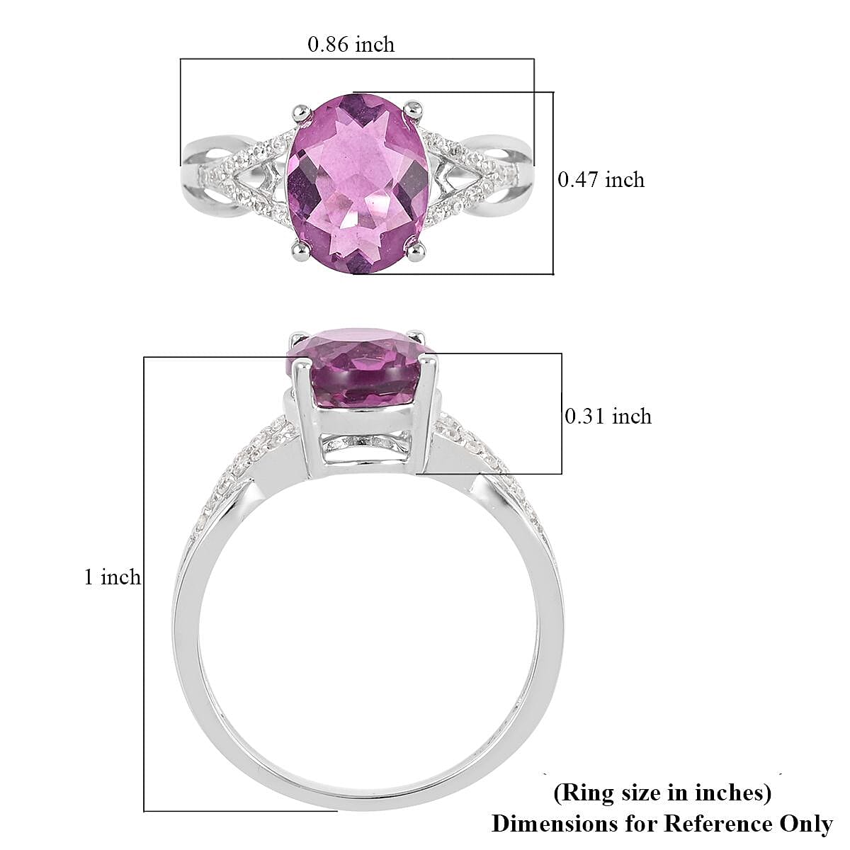 Pink Fluorite and White Zircon Ring in Sterling Silver (Size 8.0) 3.30 ctw image number 4