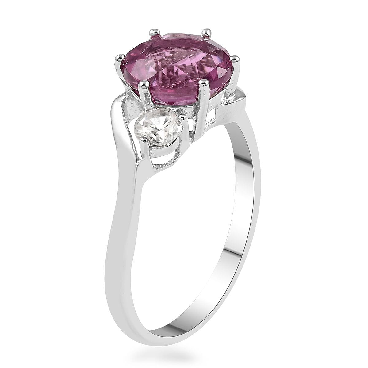Pink Fluorite and Natural White Zircon Ring in Sterling Silver 2.75 ctw image number 3