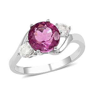 Pink Fluorite and Natural White Zircon Ring in Sterling Silver (Size 6.0) 2.75 ctw