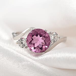 Pink Fluorite and Natural White Zircon Ring in Sterling Silver (Size 6.0) 2.75 ctw