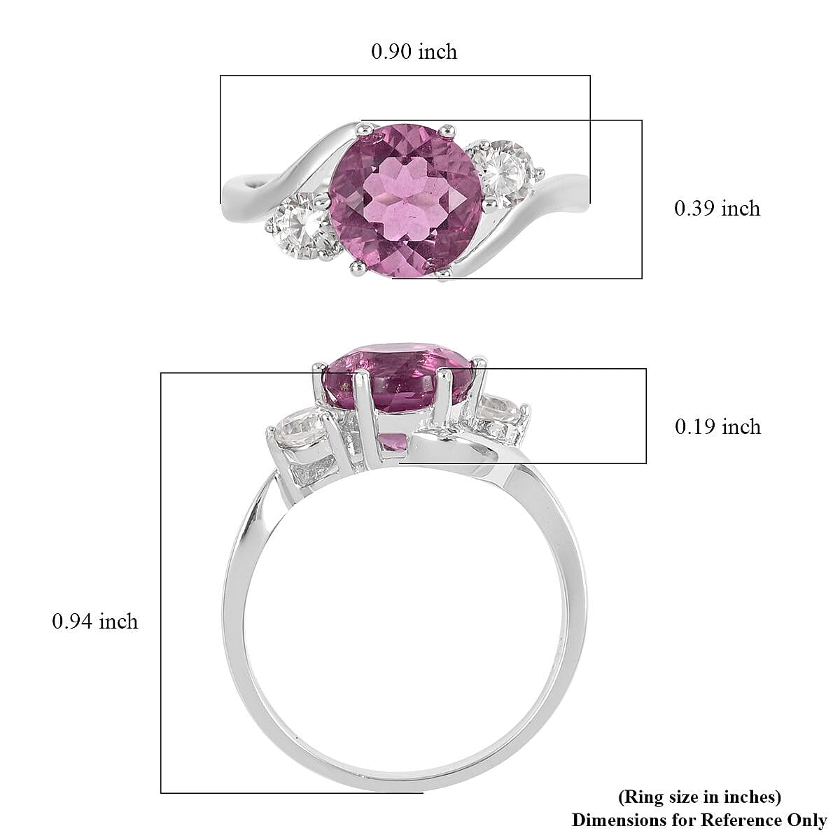 Pink Fluorite and Natural White Zircon Ring in Sterling Silver (Size 6.0) 2.75 ctw image number 4