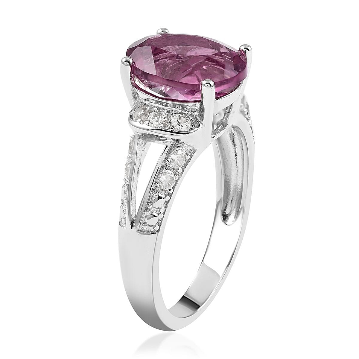 Pink Fluorite and Natural White Zircon Ring in Sterling Silver (Size 7.0) 4.75 ctw image number 3