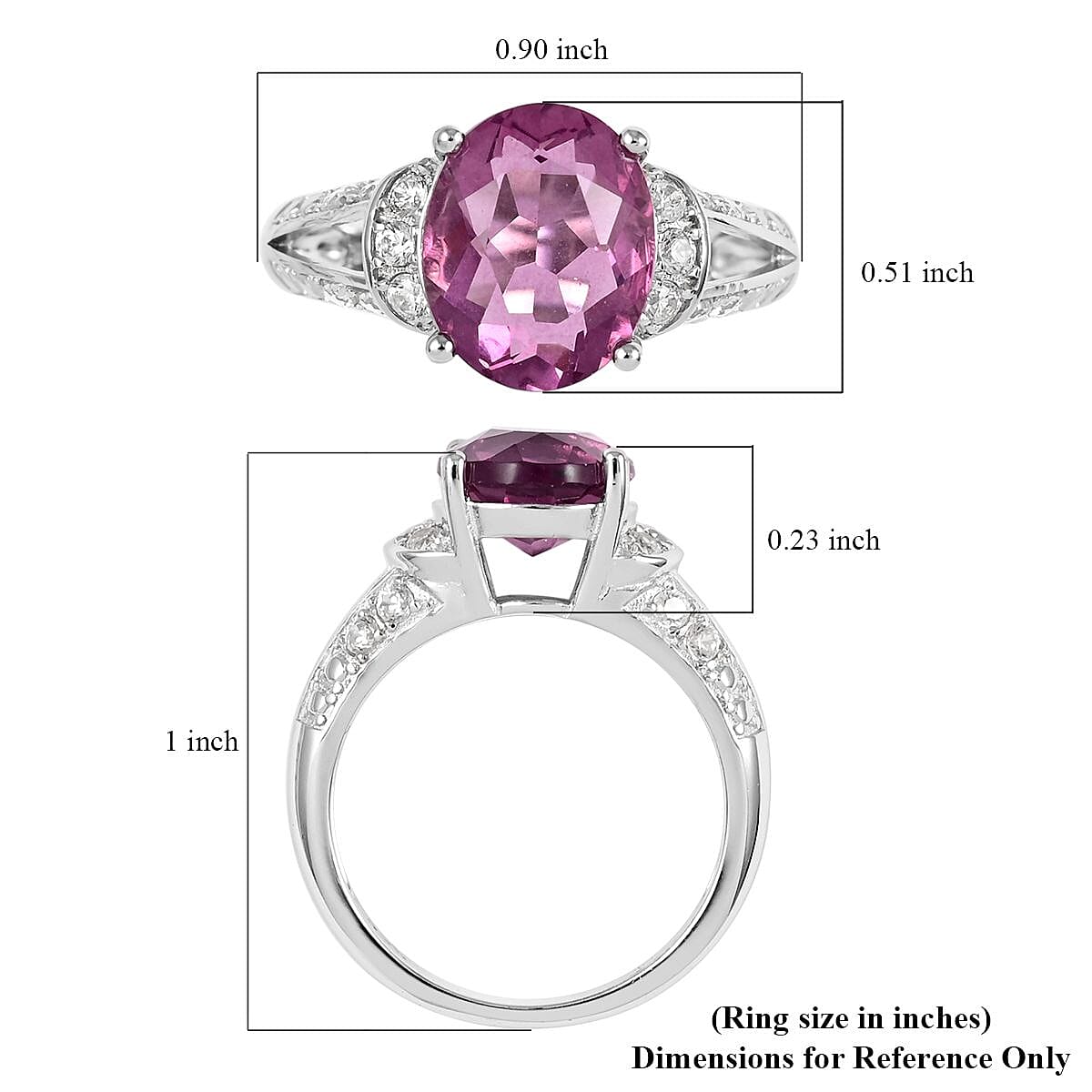 Pink Fluorite and Natural White Zircon Ring in Sterling Silver (Size 7.0) 4.75 ctw image number 4