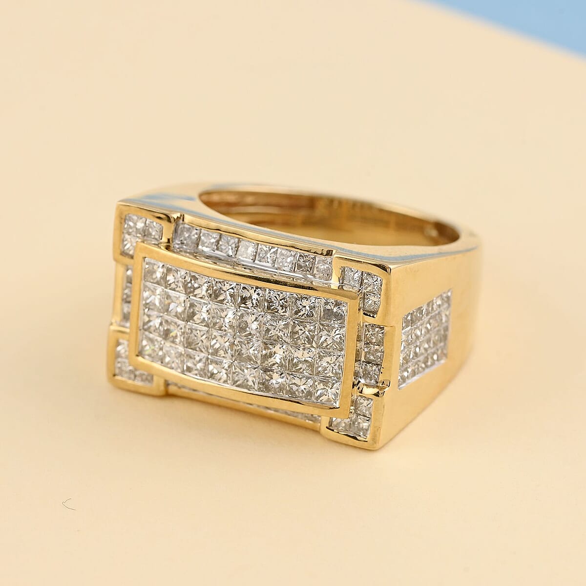 NY Closeout 10K Yellow Gold G-H I1-SI Diamond Men's Ring (Size 10.0) 9.45 Grams 3.25 ctw image number 1