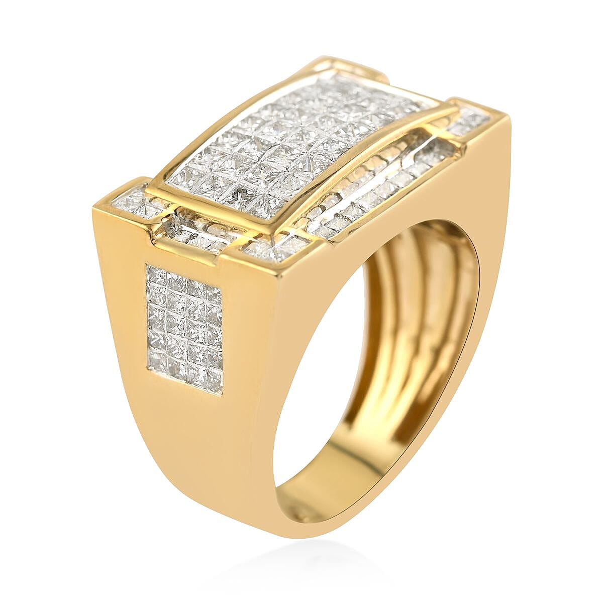 NY Closeout 10K Yellow Gold G-H I1-SI Diamond Men's Ring (Size 10.0) 9.45 Grams 3.25 ctw image number 3