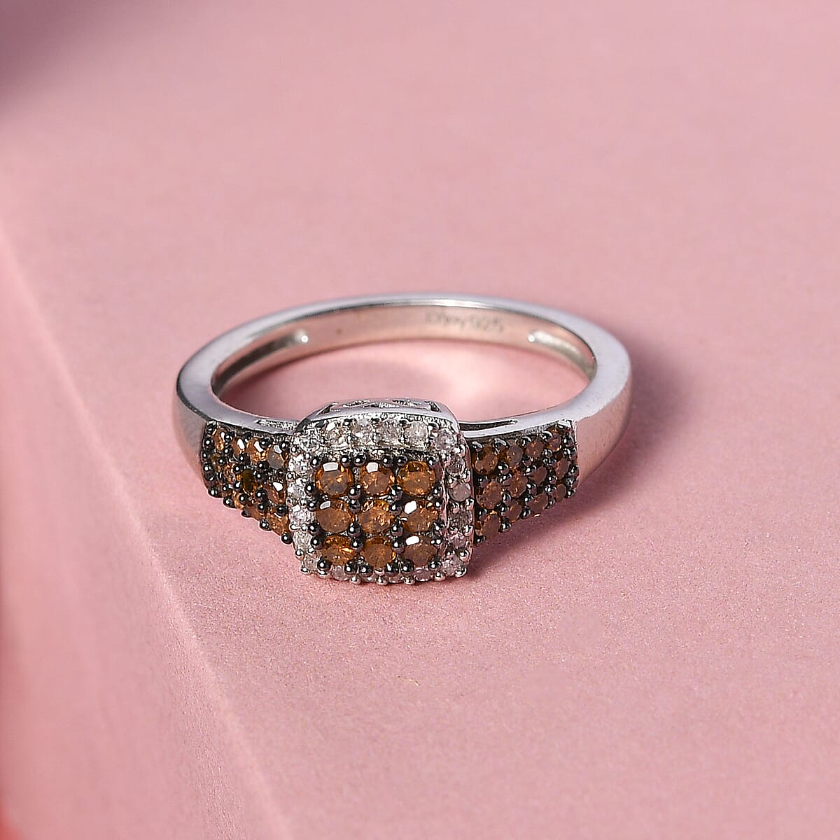 Red Diamond and Diamond Ring in Rhodium and Platinum Over Sterling Silver (Size 7.0) 0.50 ctw image number 1