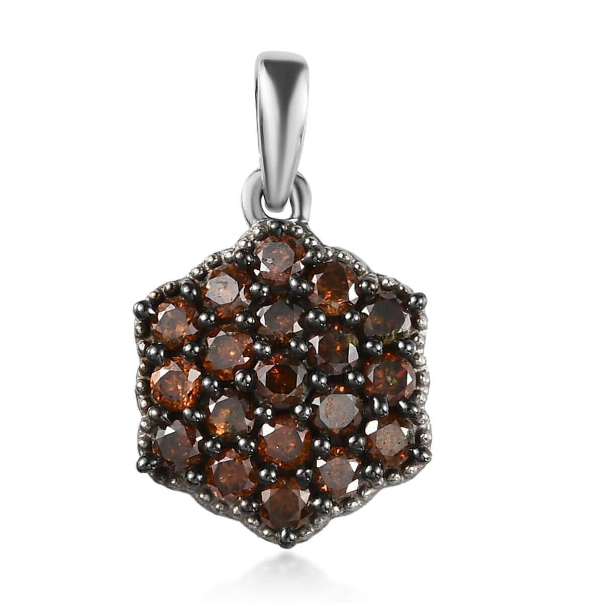 Red Diamond Cluster Pendant in Rhodium and Platinum Over Sterling Silver 1.00 ctw image number 0