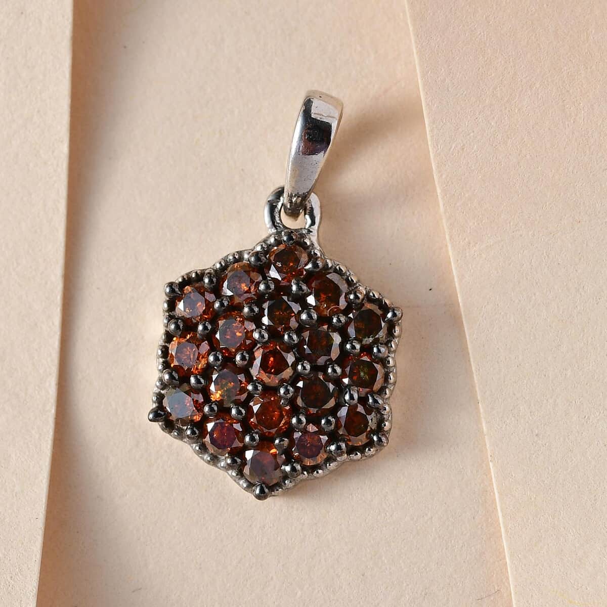Red Diamond Cluster Pendant in Rhodium and Platinum Over Sterling Silver 1.00 ctw image number 1
