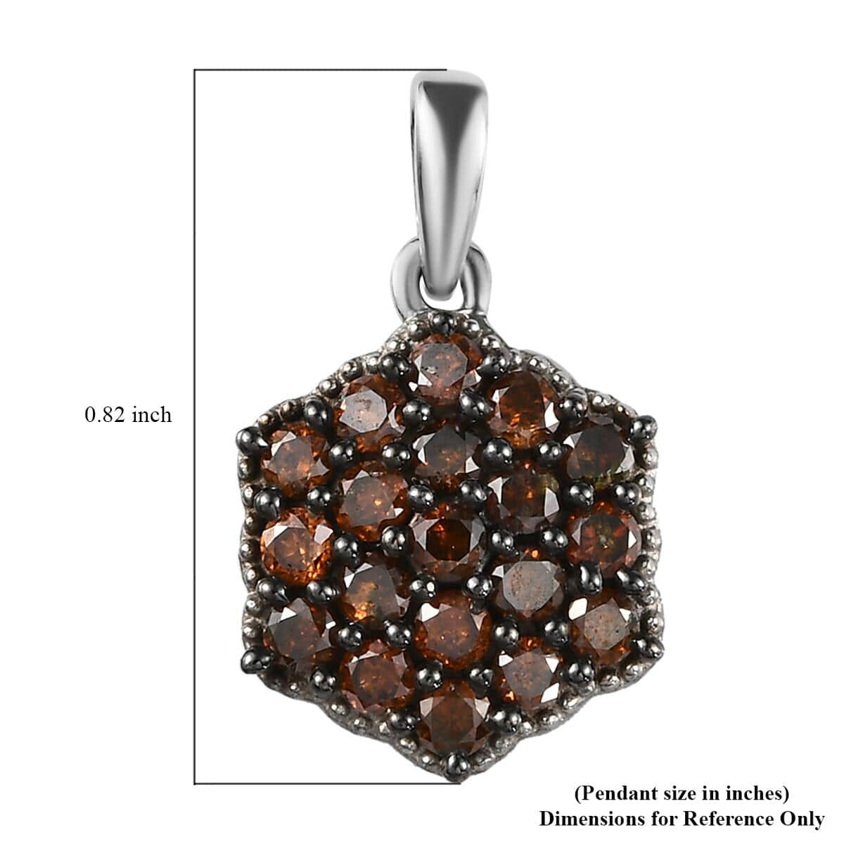 Red Diamond Cluster Pendant in Rhodium and Platinum Over Sterling Silver 1.00 ctw image number 4