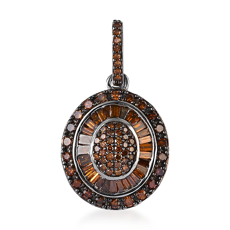 Red Diamond Cluster Pendant in Rhodium and Platinum Over Sterling Silver 1.00 ctw