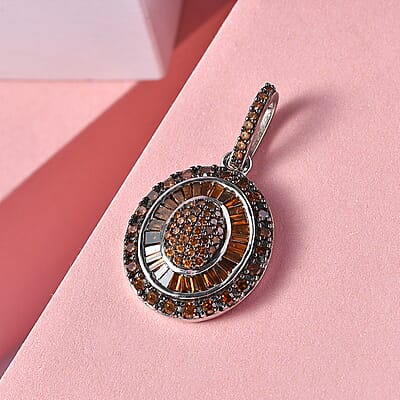 Red Diamond Cluster Pendant in Rhodium and Platinum Over Sterling Silver 1.00 ctw