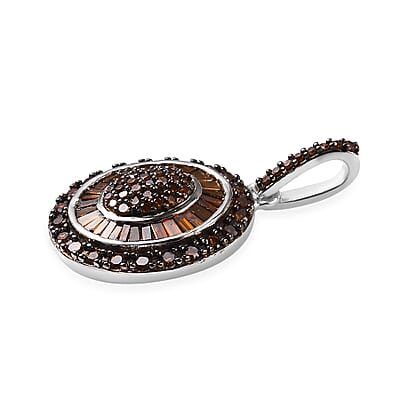 Red Diamond Cluster Pendant in Rhodium and Platinum Over Sterling Silver 1.00 ctw