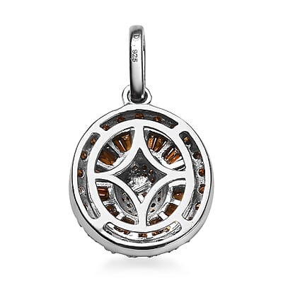 Red Diamond Cluster Pendant in Rhodium and Platinum Over Sterling Silver 1.00 ctw