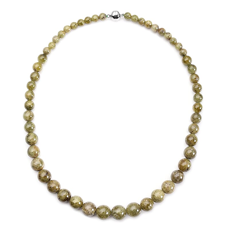 Tsavorite Garnet 7-13mm Beaded Necklace 20 Inches in Rhodium Over Sterling Silver 480.50 ctw