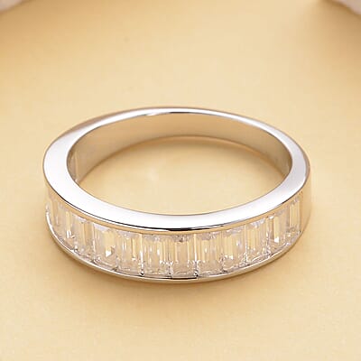 Moissanite Half Eternity Band Ring in Sterling Silver (Size 10.0) 1.75 ctw