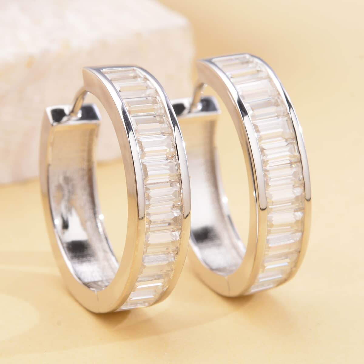 White Moissanite VS-EF Huggie Hoop Earrings in Vermeil Yellow Gold Over Sterling Silver 3.00 ctw image number 1