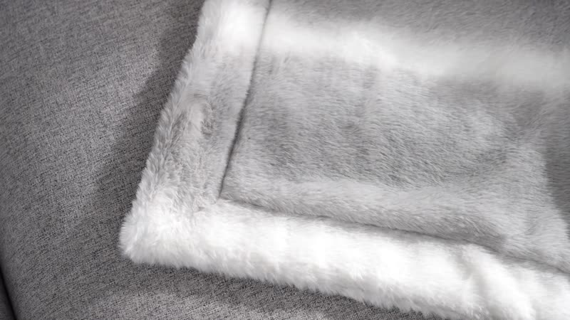 HOMESMART Beige Stripe Pattern Microfiber, Rabbit Fur Layer Reversible Blanket (59"x78")