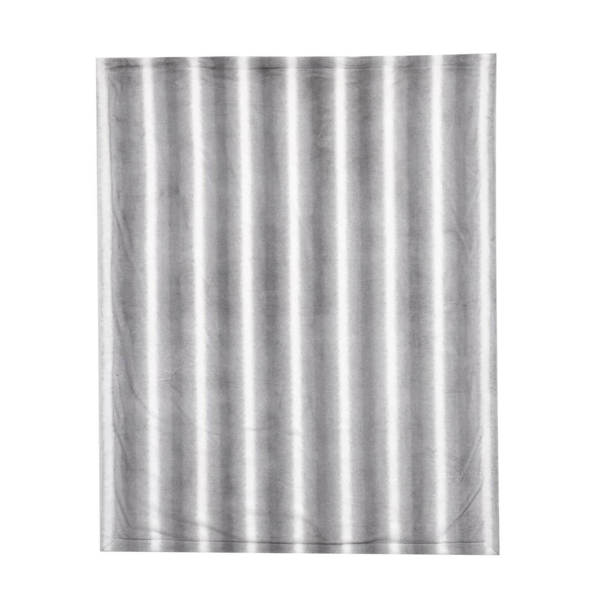 HOMESMART Beige Stripe Pattern Microfiber, Rabbit Fur Layer Reversible Blanket (59"x78") image number 1