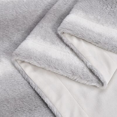 Homesmart Beige Stripe Pattern Microfiber, Faux Rabbit Fur Layer Reversible Blanket